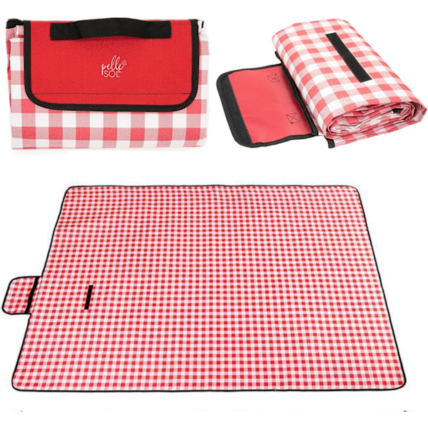 Piknik-viltti, taitettava ulkoiluviltti, vedenpitävä, konepestävä, kantokahvalla rannalle, vaellukselle, leirintään 200x140CM (punainen) Red