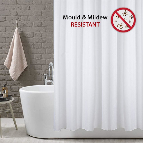 Dusjforheng Mugg og Muggbestandig Solid White, 180 x 180 cm (71 x 71 tommer) | 100 % polyester