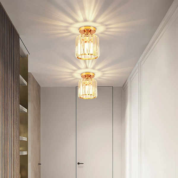 Gylden krystal loftslampe, moderne krystal loftslampe semi-flush mount LED krystal lysekrone egnet