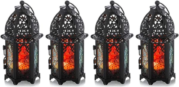 4 st små ljuslyktor i glas, hängande lyktor, svarta Black 4pc