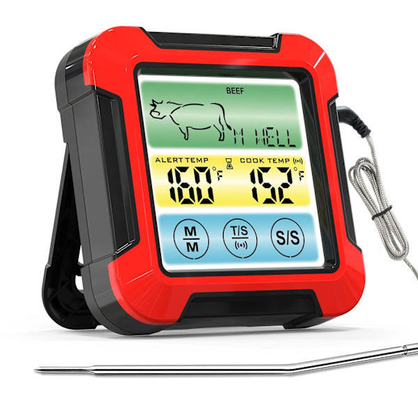 Digitalt kjøttsensor med smaksstilling, timer, alarm og magnetisk bakside, 1 ledningsprobe som kan stå igjen i ovnen, grillsikker, BBQ-røyker, kjøkkenmattermometer