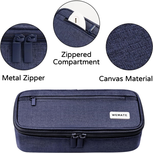 Stort pennfodral, pennfodral för kvinnor och män, pennfodral, markörpennfodral, bärbar pennfodral för kontor blå Navy blue