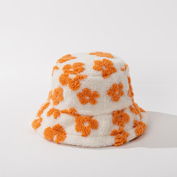 Vinterbøttehatt - Dame Fluffy Fiskerhatt Varm Pil Lamb Ull Bøttehatt Fuzzy Pels Faux Pels Myk Tykk Bred Bremskjerm Plysjhatt for Kvinner Jenter Orange