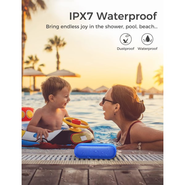 Högtalare med Bluetooth, IPX7 Vattentät - Blå Blue
