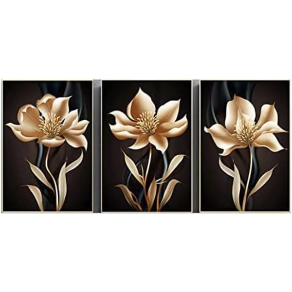 Room Decoration Abstract Black Gold Flower Wall Art Canvas Painting Nordic Poster Print Wall Pictures Modern Home Decor Frameless