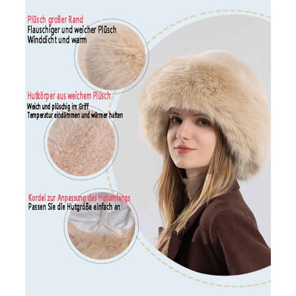 Pels vinterhat til kvinder, imiteret pels vinterhat, fashion tyk tyk fiskerhat Khaki