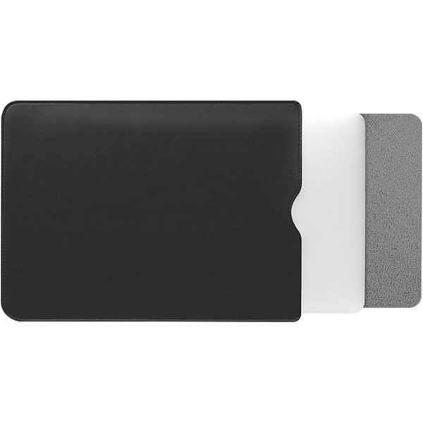 PU Læder Laptop Sleeve til MacBook Air 15 tommer A2941 M2 Chip, Indvendig Blød Plys Tykk Polstret Bærbar Rejse Notebook Taske Etui (Sort)