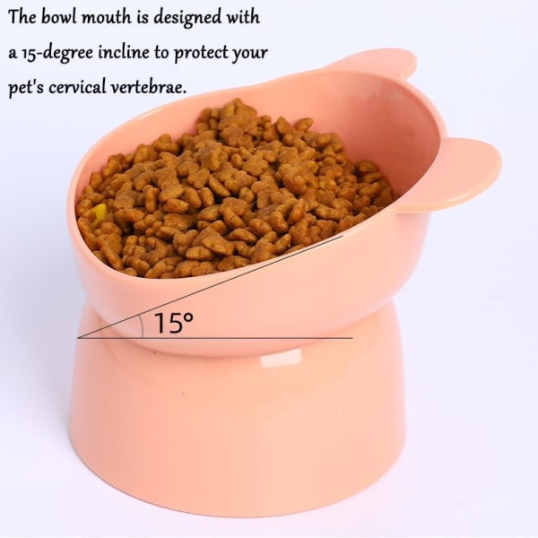 Hevet katteskål, forhøyede katteskåler med stativ vippet, nakkebeskyttelsesskål Anti oppkast Mat Vannskål Katteskål 15° skråstilt Hevet (rosa) Pink