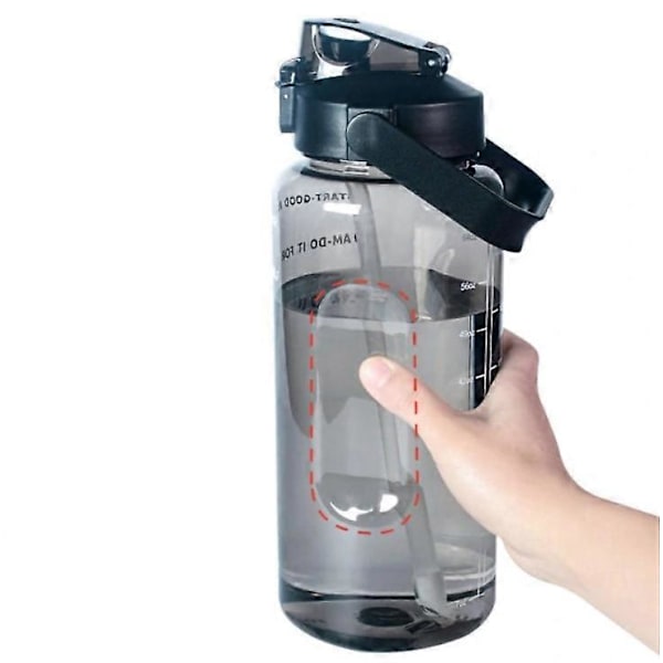 2 liters motivationsflaska med schema & tidsmarkering - Svart