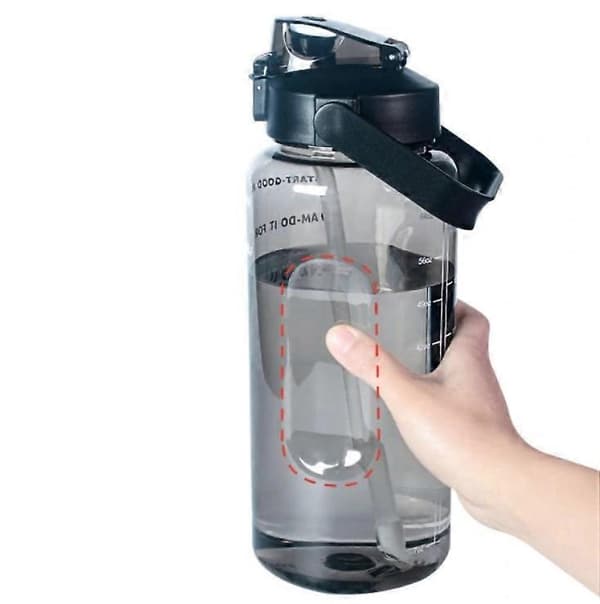 2 liters motivationsflaske med tidsplan og tidsmarkering - Sort
