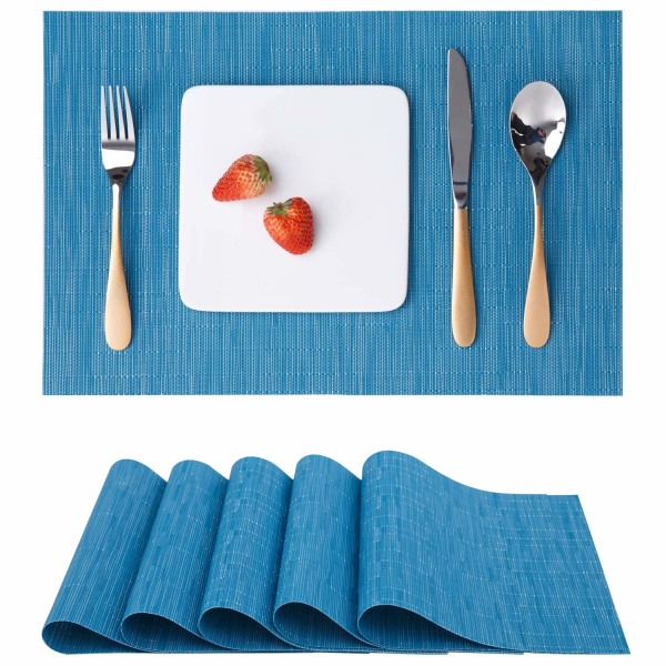 Bordstabletter Tvättbara Set med 6 vävda bordstabletter Tvättbara halkfria Slittåliga Värmebeständiga Vinyl Underlägg Tvättbara mattor 30 x 45 cm (blå) Blue