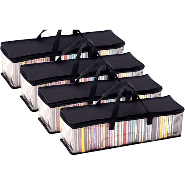 4-pack PVC Mediaförvaring - Vattentåligt CD-fodral med handtag, varje fodral rymmer 48 CD-skivor