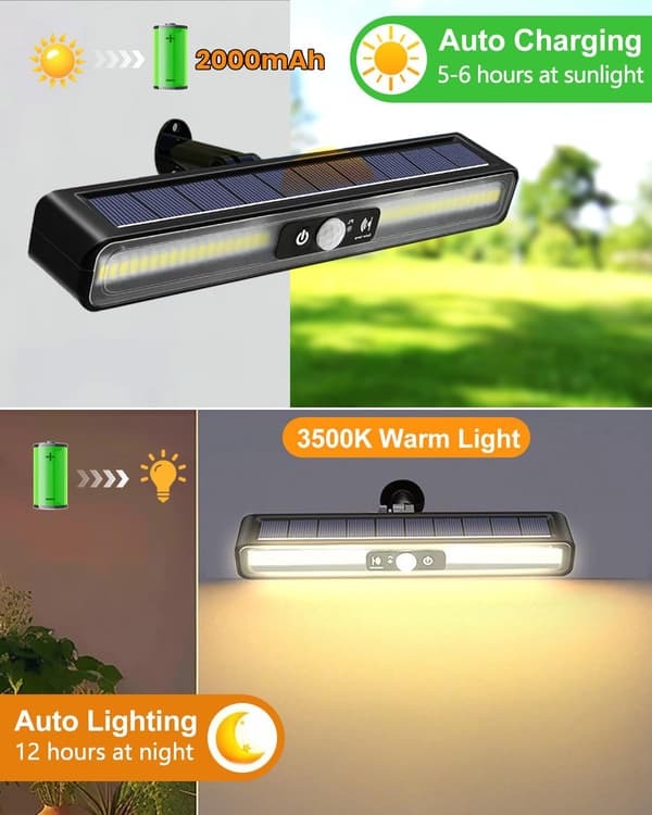 Pakke LED Solcellelys Utendørs, Solcelle Clip-on Lys med Bevegelsessensor, 3 Varme Lysmoduser Solcellelampe LED Spotlights Utendørs