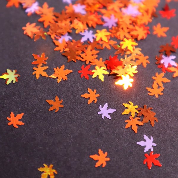 Vaahteranlehtien kynsien kiiltävät paljetit 3D 6 ruudukkoa syksyllä holografiset kimaltelet syksyn lehdet nail art lasersyksyn lehtitarrat tee-se-itse askartelu (tyyli B) 2