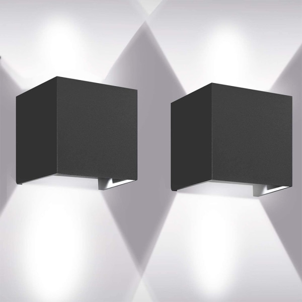 12W LED indendørs væglampe 2-pak IP65 vandtæt justerbar strålevinkel moderne væglampe koldt hvid 6000K (sort)