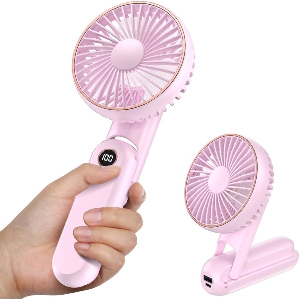 Mini Portable USB Rechargeable Fan with 2500 mAh Stand and 5 Modes (Pink)