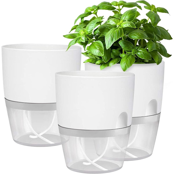 Självbevattnande blomkruka för inomhusbruk, blomkrukor med bevattningssystem, vit (4 st) White
