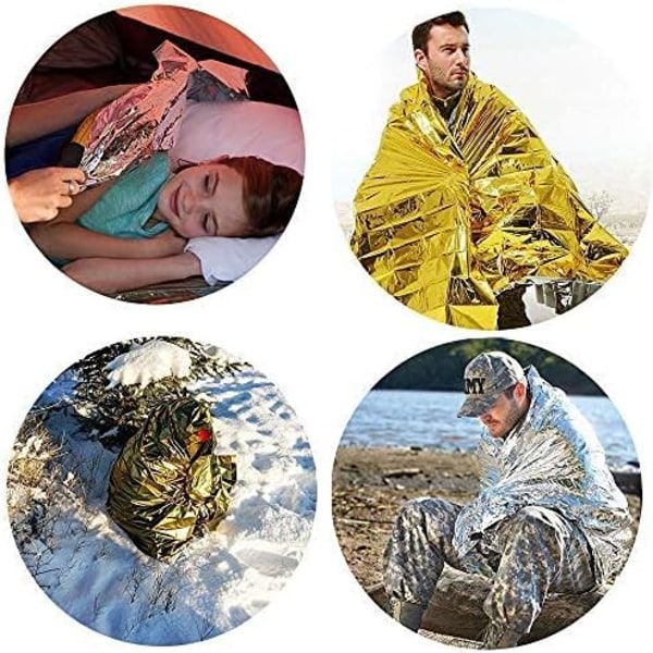 10-pack 210x130cm Extra Stora Nödblanketter i Folie Guld Vattentät Mylar Överlevnadsfolie Varma för Camping Vandring Ryggsäck Första Hjälpen-kit 130*210cm