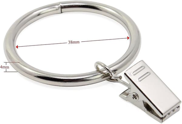 20 stk. Gardinringe med Klips, Rustfrit Stål Gardinophængningsringe med Klips, 38mm Indvendig Diameter (Sølv)
