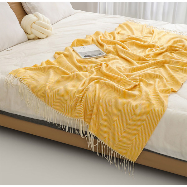 Koselig teppe, sengeteppe, sofa, ullpledd, teppe, pledd, sofateppe, fluffy sofateppe, merino teppe, fluffy varmt pledd yellow 130*220cm