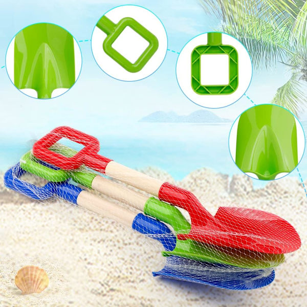 Haveredskaber med træhåndtag, plantesæt til baghaven, robust skovl til udgravning, slidstærk ABS-plastspade - 3 stk. (rød, blå, grøn)