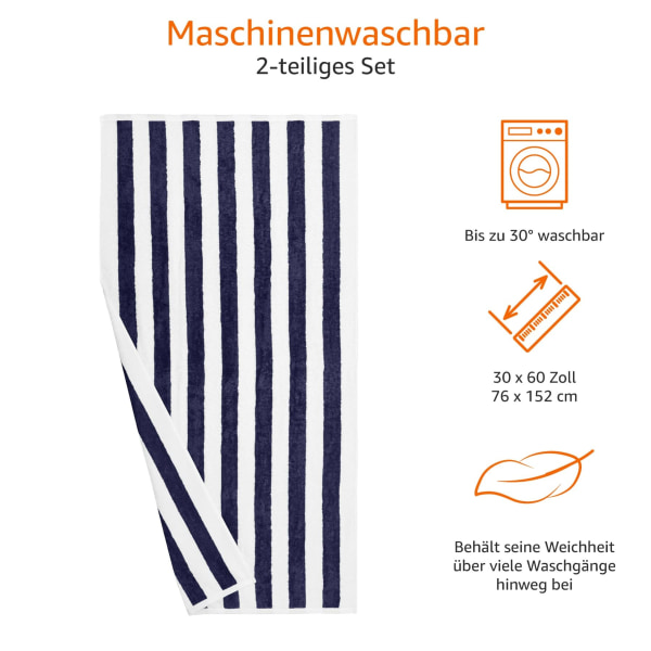 Marinblå Block Stripe Strandhandduk 2-pack 75cm x 150cm