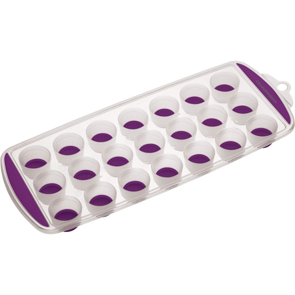 Isterningbakke med silikonebund, 21 pop-out isterninger, 11,9 x 29,9 x 2,5 cm, lilla Purple