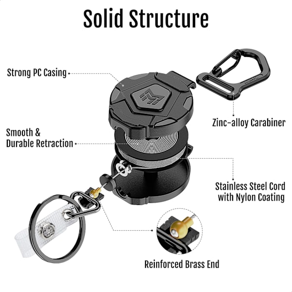 Retractable Keychain Heavy Duty Carabiner 2 Pack