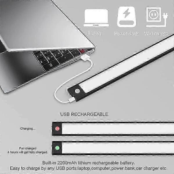 2 LED garderobelamper, 40 cm, trådløs, USB genopladelig