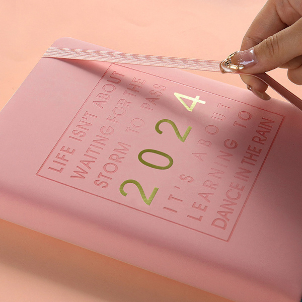2024 Dagsplanerare A5, Vecko- och månadsplanerare Tjockt papper, Årlig agenda Veckovy för Jan-Dec 2024 (A5, Rosa) Pink