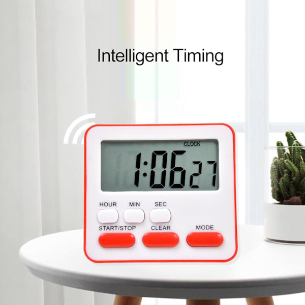 Elektronisk timer, køkkentimer, læringsstyringstimer, LCD digital nedtællingsstopur med stativ rød