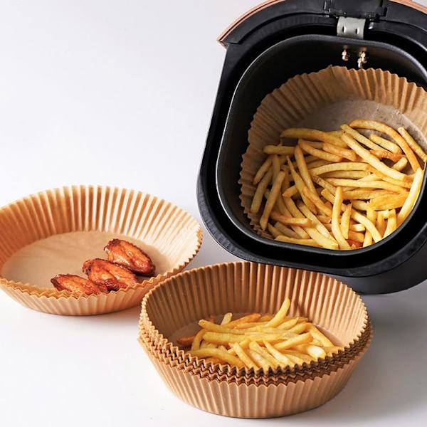 Luftfritös engångspappersfoder, Premium 6,3 tum luftfritös pappersfoder 100 st Non-Stick engångsluftfritösfoder (100-pack)