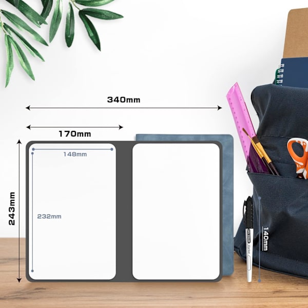 Tørrslettbar lite whiteboard A5 notisblokk, mini skrivebords whiteboard med viskelærpenner (pennestiler er tilfeldige)