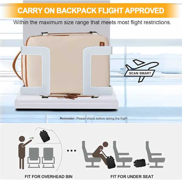 Rejsetaske til bærbar computer, flygodkendt håndbagage, vandtæt stor rygsæk til vandreture (29x24x11,5cm) Beige