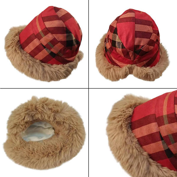 Dame Plys Plysset Cloche Hat Vinter Pels Pels Spand Fluffy Kvinder Varm Fleece Floppy Skygge Cap Red