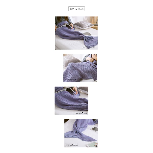 Teppe havfrue hale teppe strikket fiskehale teppe sofa teppe purple 70*140cm