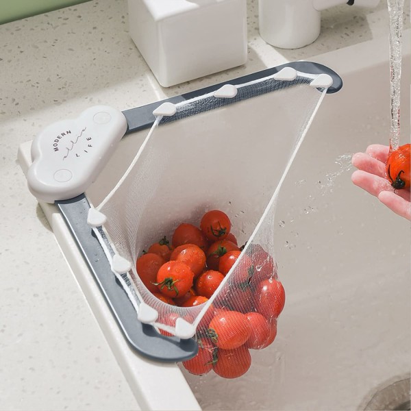 Kjøkken trekant vask sil Filter Tri-Holder Kjøkken vask sil avløpssil med et sammenleggbart stativ og 100 stk filtreringsnettnettingsposer - grå Gray