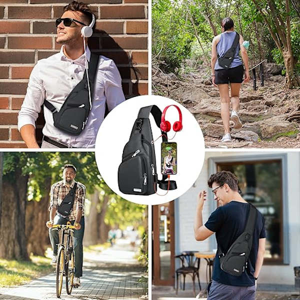 Vattentät axelväska crossbody ryggsäck för män kvinnor axelväska vandring dagryggsäck mångsidig crossbody bröstväska-grå