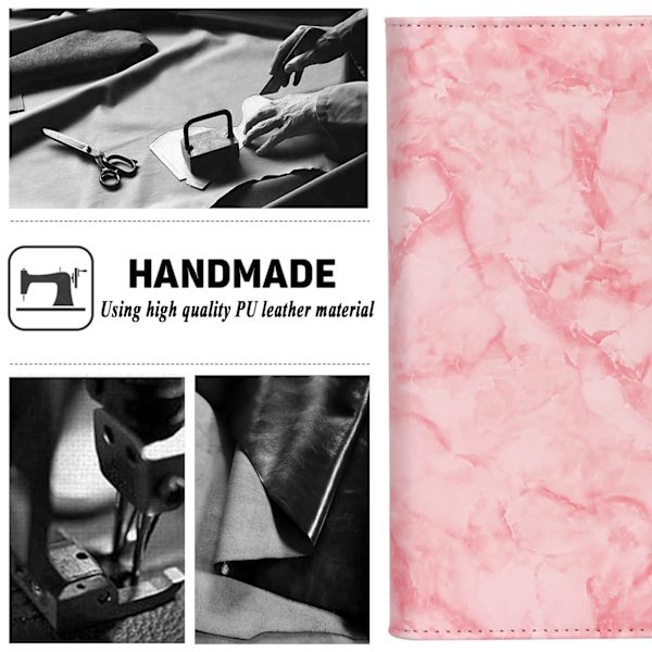 Läder A6-mapp 6 runda ringpärmar Planner Notebook Cover för A5-fyllpapper (inre papper ingår ej) Marmorrosa