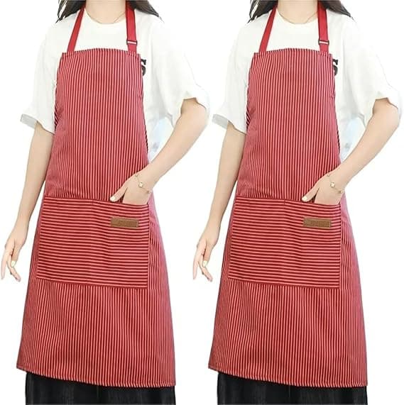 2 st Justerbart Förkläde Unisex Förkläde med Ficka Matlagning Kök Kock Förkläden för Kvinnor Män Hem Kök röd