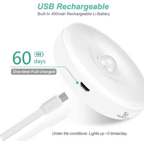 6 st LED-lampor med rörelsesensor, uppladdningsbara batterilampor, [Energiklass A+++]