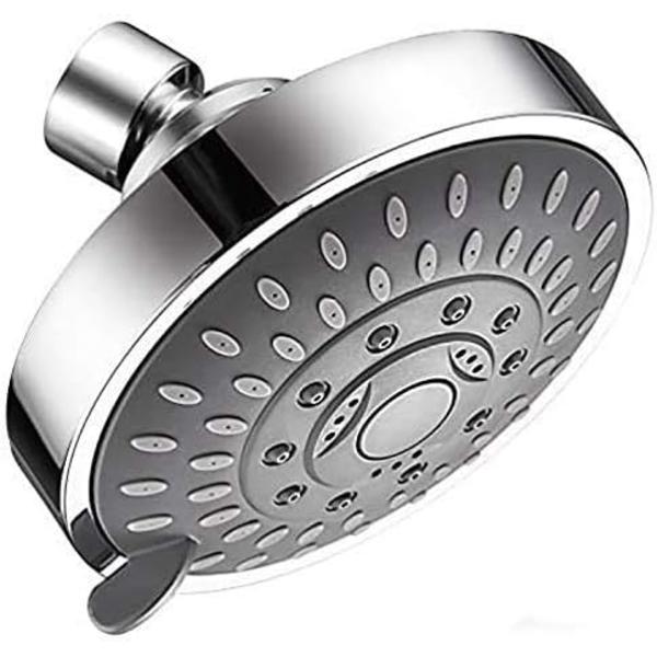 Højtryks fast brusehoved, diameter 10 cm, 5 justerbare spraytilstande, roteret 360 grader, anti-lavt vandtryk, krombelægning