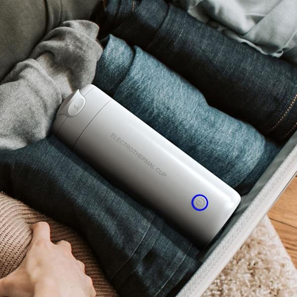 Bärbar elektrisk resevattenkokare, liten värmekopp tekanna, vattenkokare, lämplig för mjölk, kaffe, vatten och te (vit)