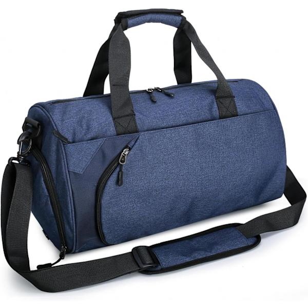 Gym Duffel Bag med skoskuff og vanntette våte lommer, Reise Weekend Holdall Bags Fitness Håndveske for Sport Reise Trening, Blå