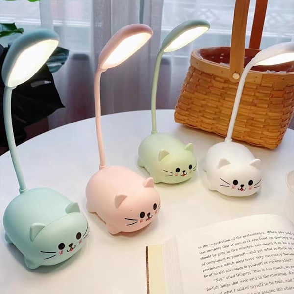 LED-skrivebordslampe for barn, søt kattelampe USB-oppladbar leselampe, bærbar LED-bordlampe (grønn)