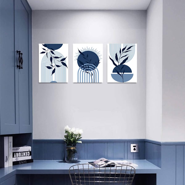 Marinblå färger, geometriska former, väggkonsttryck, abstrakt konstdekor i mitten av århundradet 50*70cm