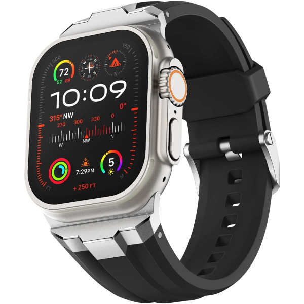 Apple Watch -remmar 49 mm 45 mm 44 mm 42 mm, silikonremsband med 316L kontakter i rostfritt stål för iWatch-serien 9 8 7 6 5 4 3 2 1 Ultra（Svart) Silver black
