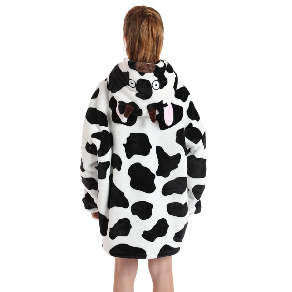 Lasten ylisuuri peittohuppari, sherpa-puettava peitto Fluffy Giant mukava hupullinen huppari lapsille teini dairy cow