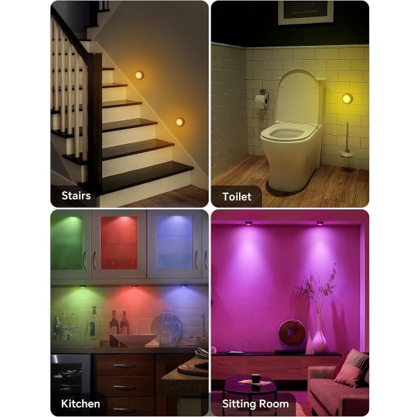 Trådløs LED-spotlight, farveskabsspot med fjernbetjening, batteribelysning til skab, køkken, justerbar LED-nattelys, sæt med 6 Black