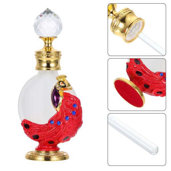 Reseparfymer för kvinnor behållare 1 st parfymflaska tom vintage påfågelform dekor glasparfym med droppare för eterisk olja (röd) Red